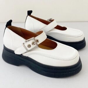 Ganni Creepers Mary Jane Platform Shoes White Size 39 US 9